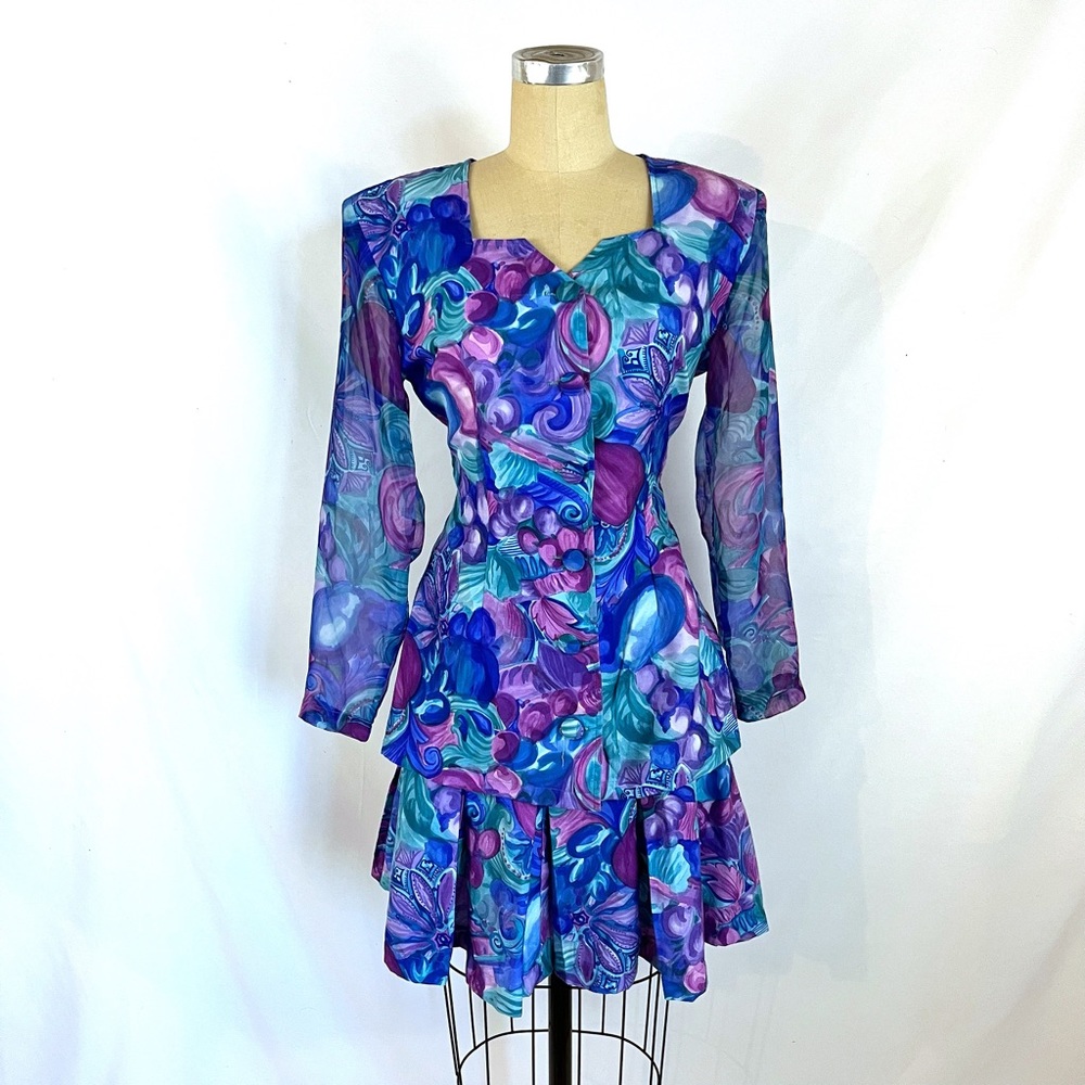 Vintage 80s Floral Skirt Suit Blazer & Skirt Small Medium